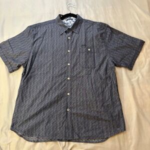 Hobie Mens Blue Cotton Button Down Textured Shirt Floral‎ Trim Short Sleeve  XL